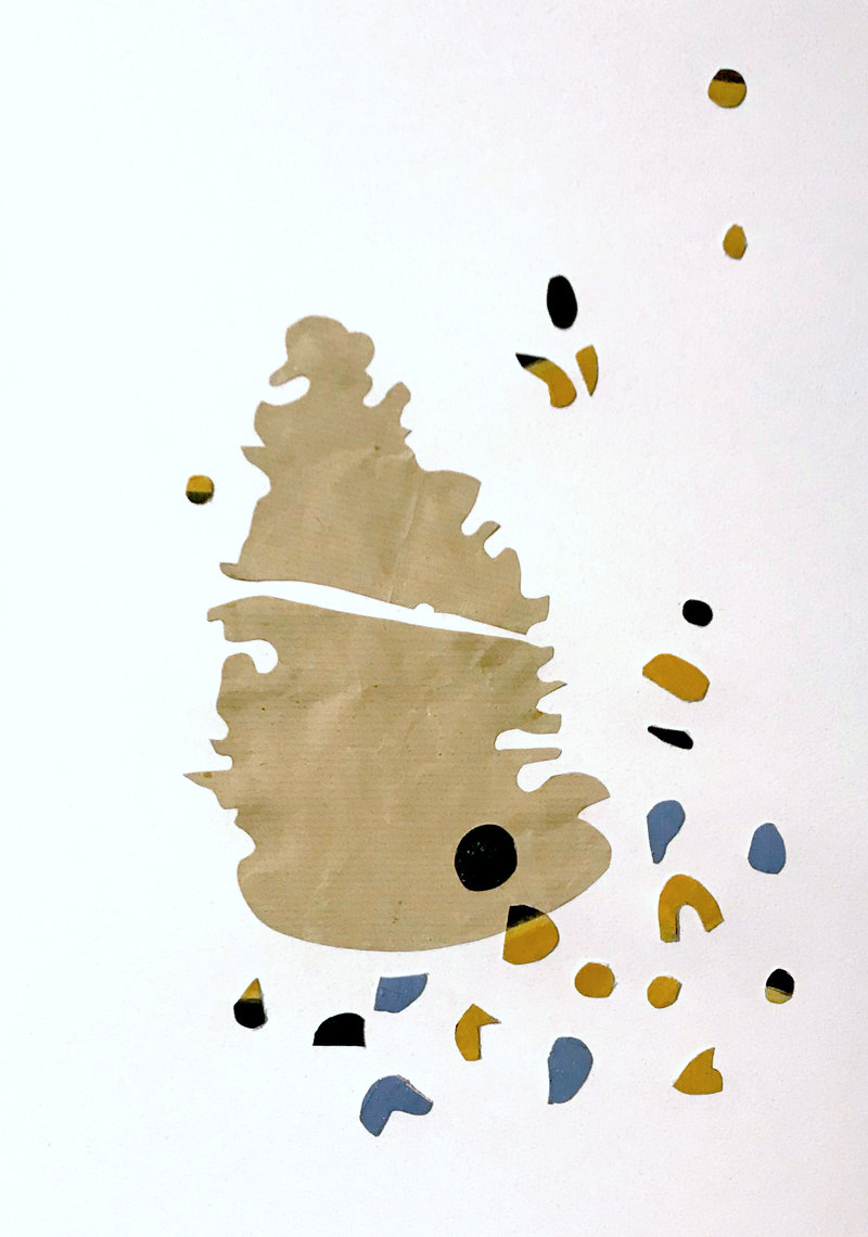 Encore après n°5 Images poétiques, Collage papier et de fragments de toiles peintes, Support papier Canson texturé 30cm x 40cm - 2023/2024